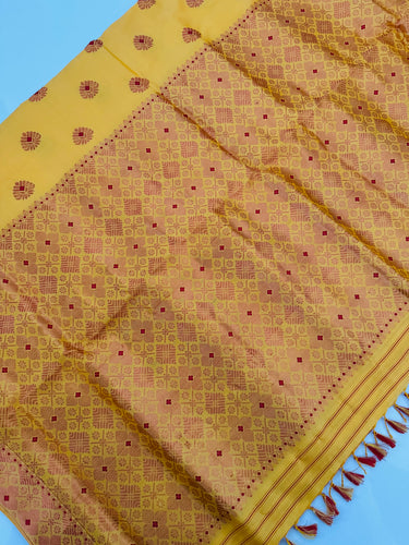 Assam Pat Mulberry Silk Saree | Sunny Yellow | Gold Zari | Handwoven | Silk Mark Certified | Ships from California